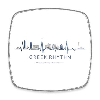 Griechischer Skyline-Herzschlag - Viereckiger Kühlschrankmagnet - Weiß - Vorne