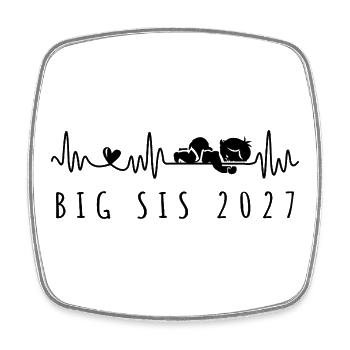 Big Sis 2027 Heartbeat-Schwangerschaftsankündigung - Viereckiger Kühlschrankmagnet - Weiß - Vorne