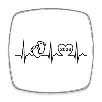 Courbe ECG - Courbe cardiaque - Bébé 2026 - Grossesse - Magnet carré - blanc - Devant