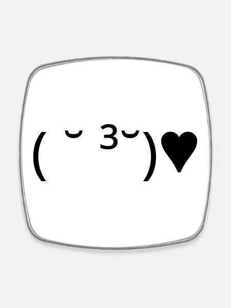 Émote de baiser ( ̆ ³ ̆) ♥ Cœur Kaomoji - Magnet carré - blanc