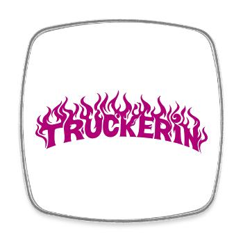 Truckerin lodernde Flammen - Farbe änderbar - Viereckiger Kühlschrankmagnet - Weiß - Vorne