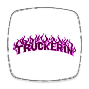 Truckerin lodernde Flammen 2 - Farbe veränderbar - Viereckiger Kühlschrankmagnet - Weiß - Vorne