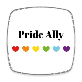 Rainbow Hearts Safe Space Pride Ally - Square fridge magnet - white - Front