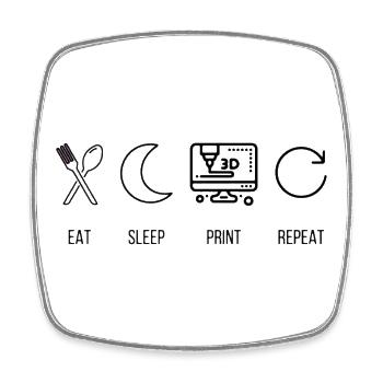 Eat Sleep Print Repeat 3D Druck Maker - Viereckiger Kühlschrankmagnet - Weiß - Vorne