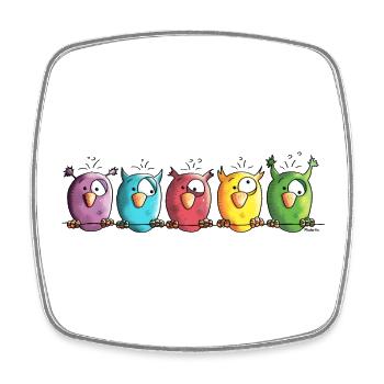 Funny Owls - Eule - Vogel - Viereckiger Kühlschrankmagnet - Weiß - Vorne
