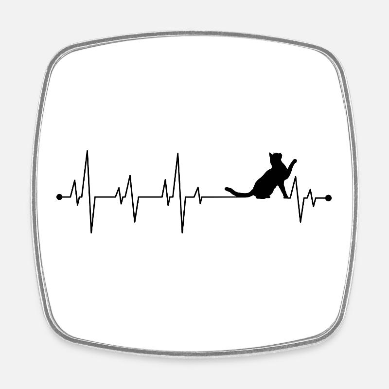 Black Cat Heartbeat - Square fridge magnet - white