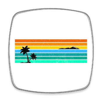 Retro-Sonnenuntergangsstreifen mit Palm Island - Viereckiger Kühlschrankmagnet - Weiß - Vorne