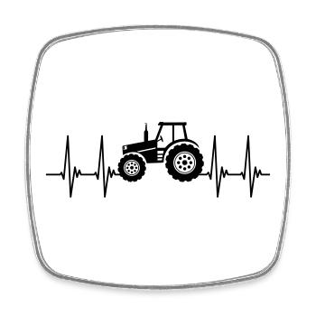 ECG, tracteur, agriculteur, conduite de tracteur, battement de coeur - Magnet carré - blanc - Devant