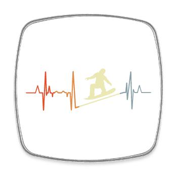 Vintage Snowboarding Heartbeat - Square fridge magnet - white - Front