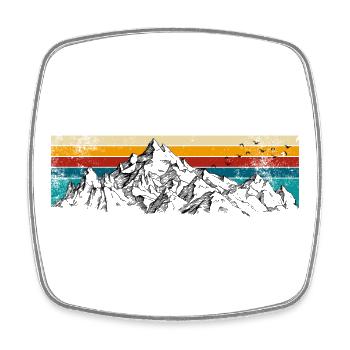 Retro Mountain Silhouette Sunset Stripes - Square fridge magnet - white - Front