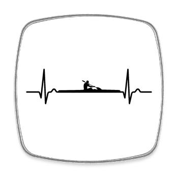 Courbe ECG - Courbe du cœur - Canoë de course - Kayak - Magnet carré - blanc - Devant