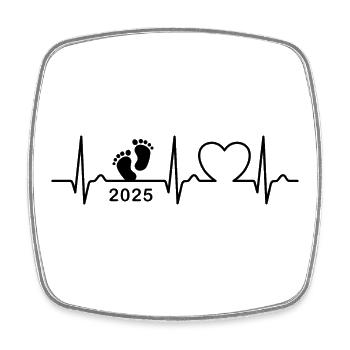 Courbe ECG - Courbe cardiaque - Bébé 2025 - Enceinte - Magnet carré - blanc - Devant