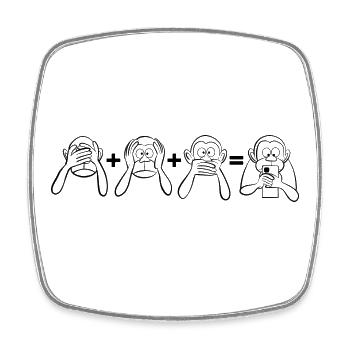 Nothing to see, hear, say - mobile phone addicted - Square fridge magnet - white - Front