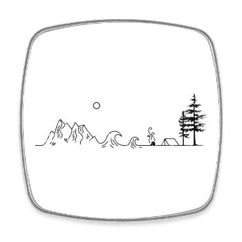 Ligne de montagne, vagues et camping - Magnet carré - blanc - Devant