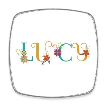 LUCY Name Art With Flowers Embroidered - Square fridge magnet - white - Front