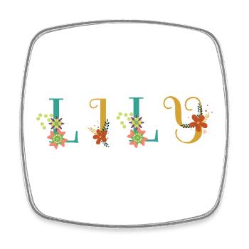 Art du nom de LILY avec des fleurs brodées - Magnet carré - blanc - Devant