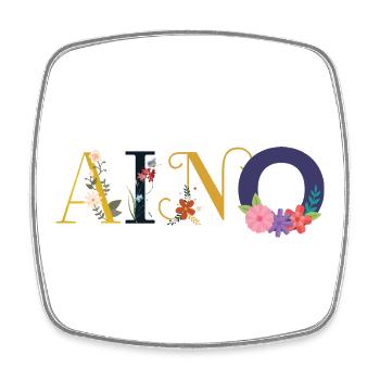 AINO name decorated with flowers - Square fridge magnet - white - Front