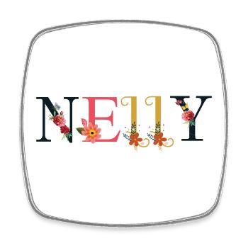 Nom NELLY décoré de fleurs - Magnet carré - blanc - Devant