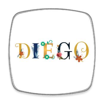 DIEGO name adorned with flowers - Square fridge magnet - white - Front