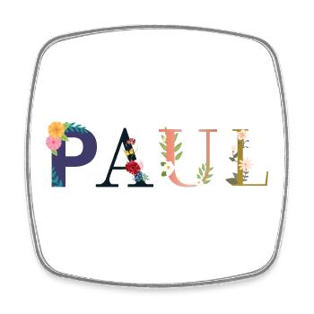 PAUL Name mit Blumen geschmückt - Viereckiger Kühlschrankmagnet - Weiß - Vorne