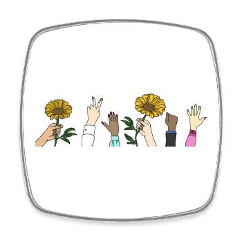 Hände mit Sonnenblumen - Viereckiger Kühlschrankmagnet - Weiß - Vorne