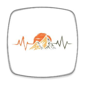 Montagnes avec un symbole de battement de cœur - Randonnée et plein air - Magnet carré - blanc - Devant