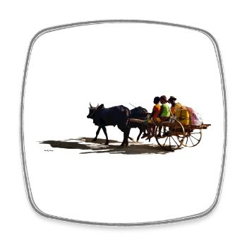 African donkey carriage and passengers - Square fridge magnet - white - Front