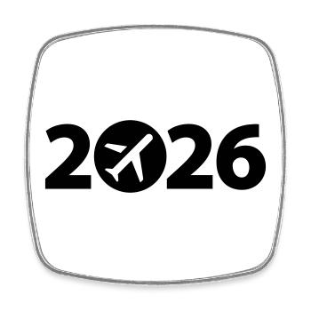 Vol 2026, Voyage 2026, Vacances 2026 - Magnet carré - blanc - Devant