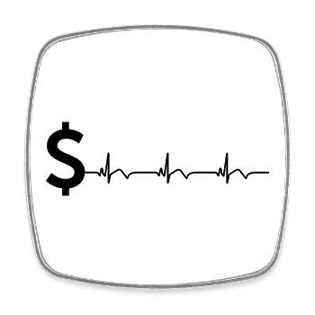 Dollar Zeichen $ EKG Herzschlag - Viereckiger Kühlschrankmagnet - Weiß - Vorne