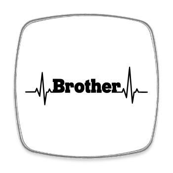Brother lettering with heartbeat - Square fridge magnet - white - Front
