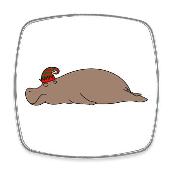 Sleeping Lazy Hippo Christmas Elf Hat Funny Animal - Square fridge magnet - white - Front