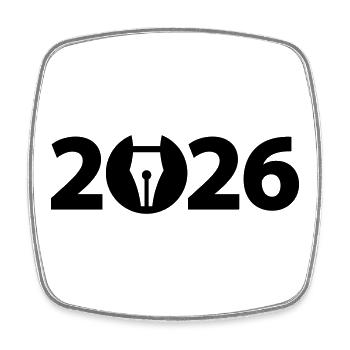 Writer 2026, Poet 2026, Fountain Pen 2026 - Square fridge magnet - white - Front