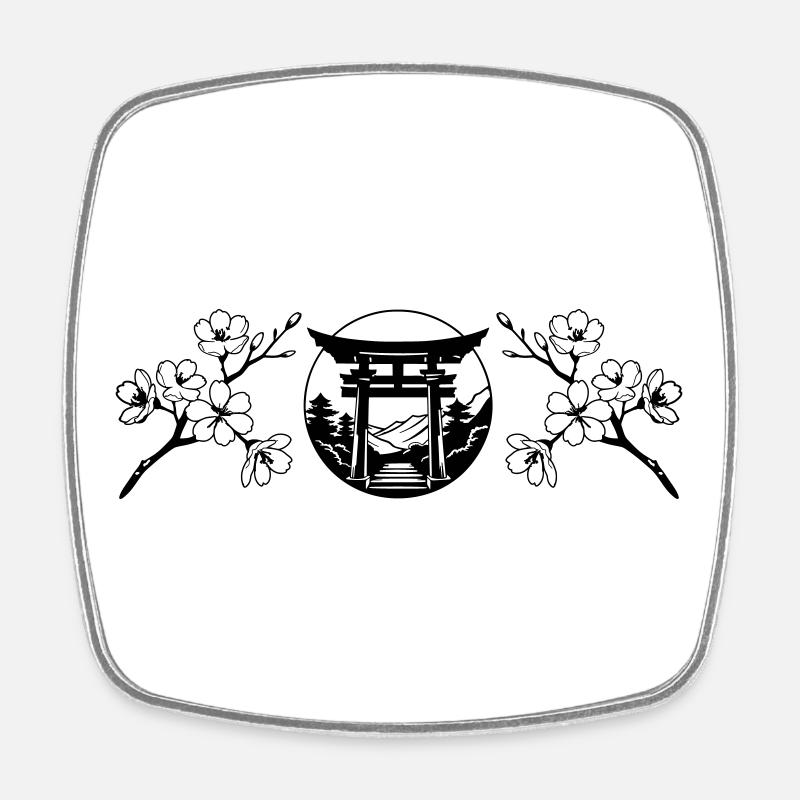 Jardin du Japon et fleur de sakura - Magnet carré - blanc