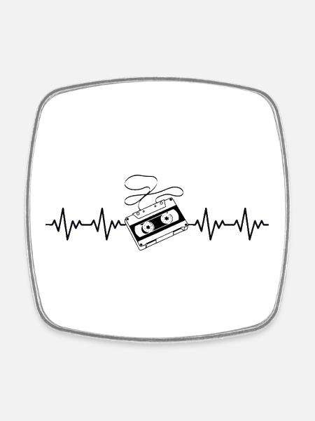 Kassette Retro EKG Herzschlag - Viereckiger Kühlschrankmagnet - Weiß