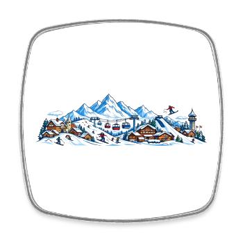 Alpine winter village with gondolas - Square fridge magnet - white - Front