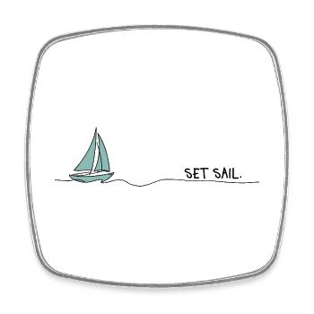 Silhouette de voilier en style nautique - Magnet carré - blanc - Devant