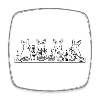 Dining Rabbits - Viereckiger Kühlschrankmagnet - Weiß - Vorne