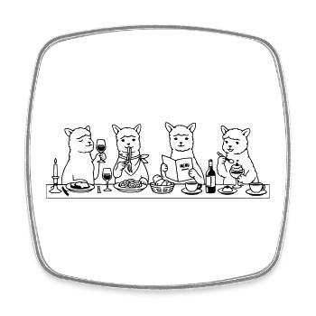 Dining Alpakas Line Art - Viereckiger Kühlschrankmagnet - Weiß - Vorne
