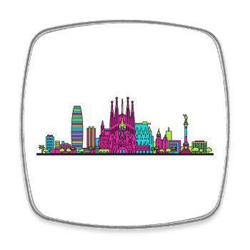 Barcelona City Skyline Sagrada Familia Linienzeichnung - Viereckiger Kühlschrankmagnet - Weiß - Vorne