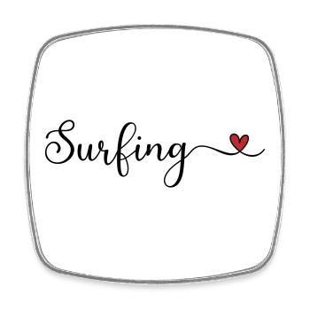 Surfing Heart Typography - Square fridge magnet - white - Front