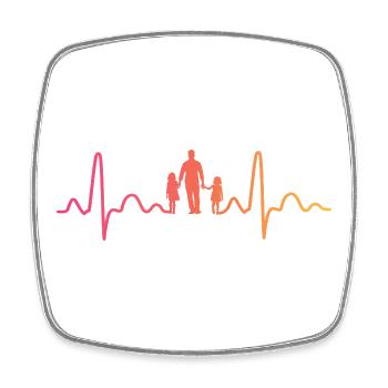 Father with two daughters sunset heartbeat - Square fridge magnet - white - Front