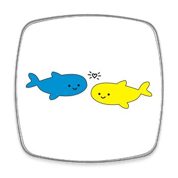 Fröhliche Fische Blau Gelb - Viereckiger Kühlschrankmagnet - Weiß - Vorne