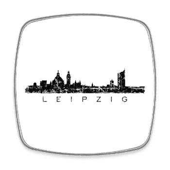 Leipzig Skyline Panorama (Vintage/Schwarz) - Viereckiger Kühlschrankmagnet - Weiß - Vorne