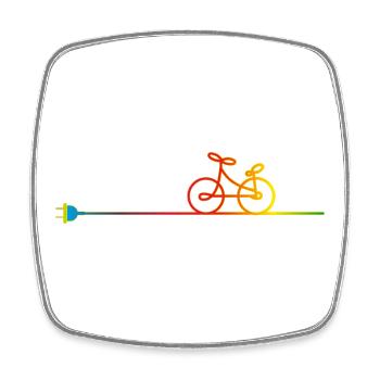 buntes Elektrokabel mit Stecker und Fahrrad - Viereckiger Kühlschrankmagnet - Weiß - Vorne
