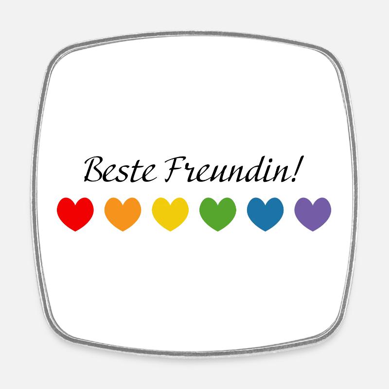 Regenbogenherzchen Beste Freundin - Viereckiger Kühlschrankmagnet - Weiß