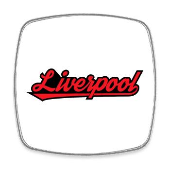 Liverpool Script auf Schwarz - Viereckiger Kühlschrankmagnet - Weiß - Vorne