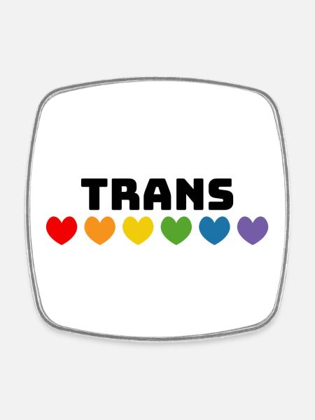 Rainbow heart trans black - Square fridge magnet - white