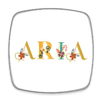 ARIA Name Art With Flowers Embroidered - Square fridge magnet - white - Front