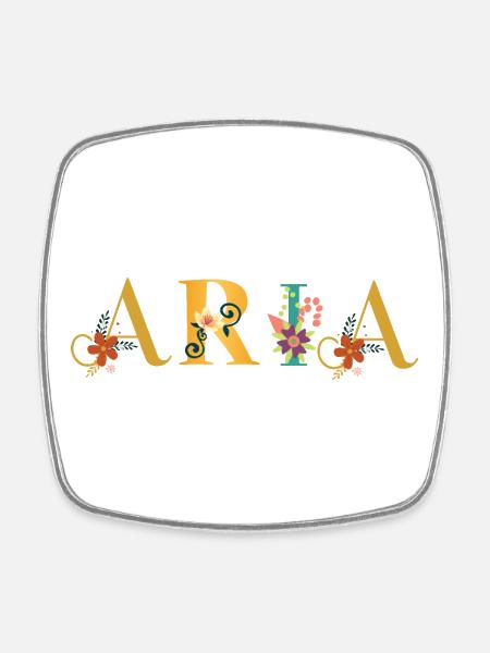 ARIA navnekunst med broderte blomster - Firkantet køleskabsmagnet - hvid