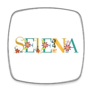 SELENA Name Art avec des fleurs brodées - Magnet carré - blanc - Devant
